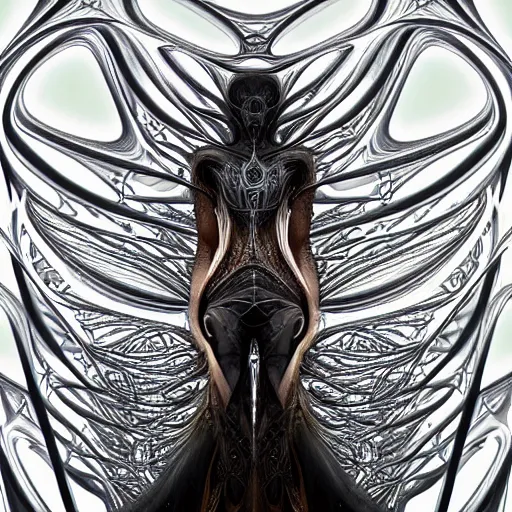 Prompt: dmt elf portrait by zaha hadid, iris van herpen and rick owens. highly detailed, hyper - real, very beautiful, intricate fractal details, very complex, opulent, epic, mysterious, polished, futuristic design, trending on deviantart and artstation