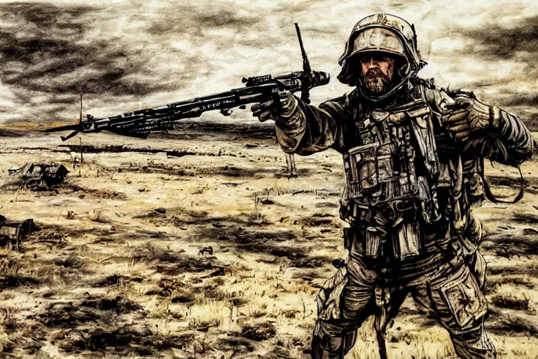 Image similar to war huh what is it good for, photoillustration ink drawing acrylic art digital illustration oil on canvas photorealistic polished sci - fi james gurney filmic stock photo landscape polished photorealistic