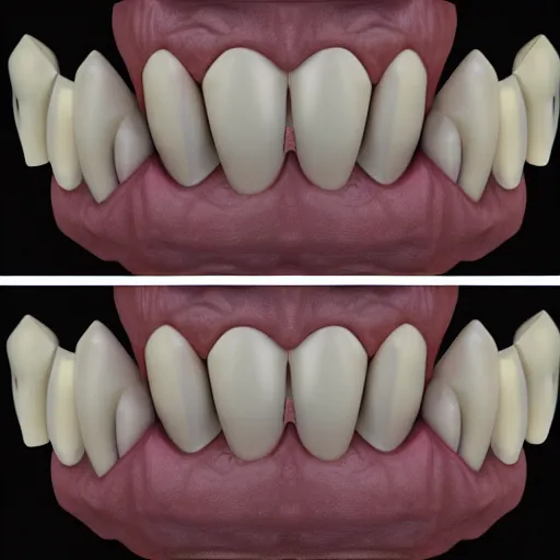 Image similar to poorly rendered 3 d set of teeth