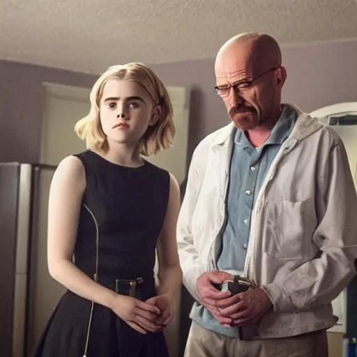 Image similar to kiernan shipka as sabrina spellman with walter white, still from breaking bad