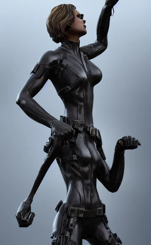 Image similar to black widow, bronze statue, unreal engine, high detailed