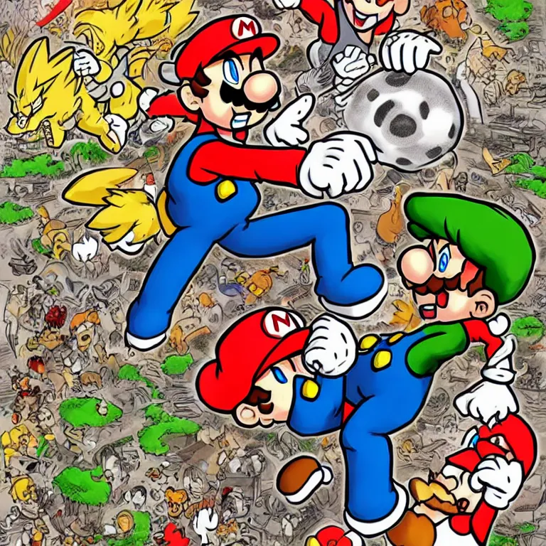 Prompt: Mario fighting Bowser in the style of Junji Ito