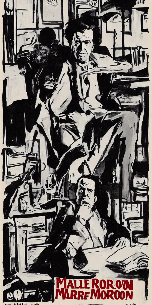 Image similar to cover poster of Philip Marlowe in his office by Mike Mignola