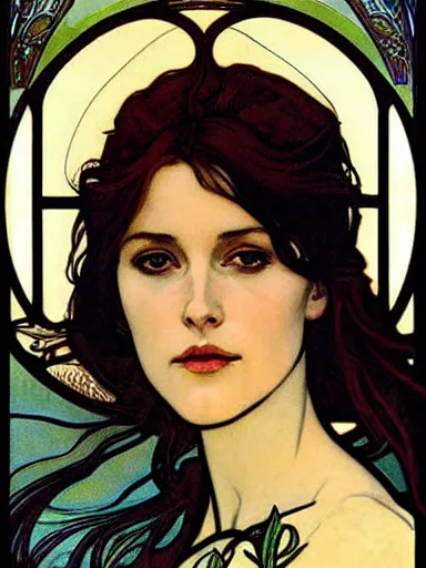 Image similar to a beautiful painting of young gillian anderson by Alphonse Mucha and by arthur rackham and by james jean and by Mark Brooks and by john william waterhouse, Art Nouveau, Neo-Gothic, gothic, award winning painting, hyperdetailed, detailed