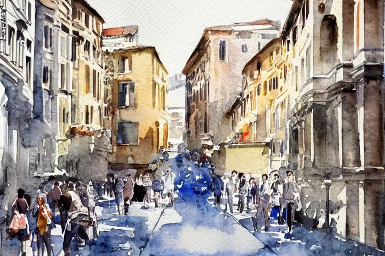 Image similar to !! watercolor!! rome in a sunny day, artwork by tooth wu, colorful high contrast,!! very coherent!!, dark shadow, thick lineart