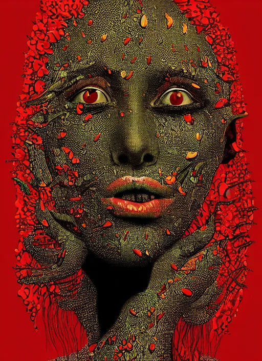 Image similar to Chili pepers goddess painting by Dan Hillier, trending on artstation, artstationHD, artstationHQ, 4k, 8k