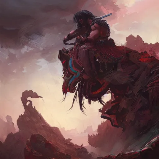 Image similar to painting of a Conan the barbarian, illustration, artistic, colorful, hyper detailed, in the style of Greg Rutkowski