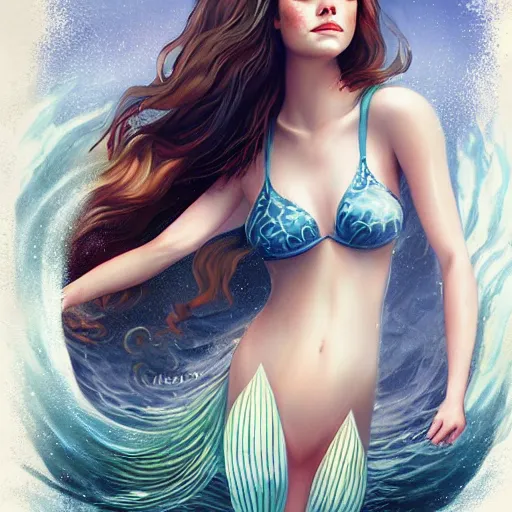 Prompt: emma stone as sea mermaid, artwork by charlie bowater,