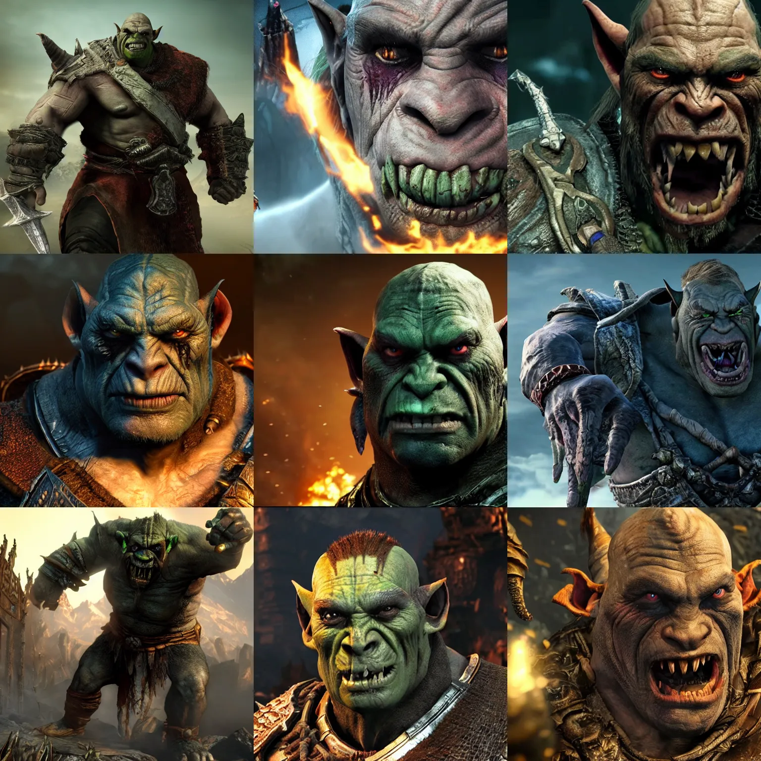 Prompt: The ugliest orc in the game Shadow of War