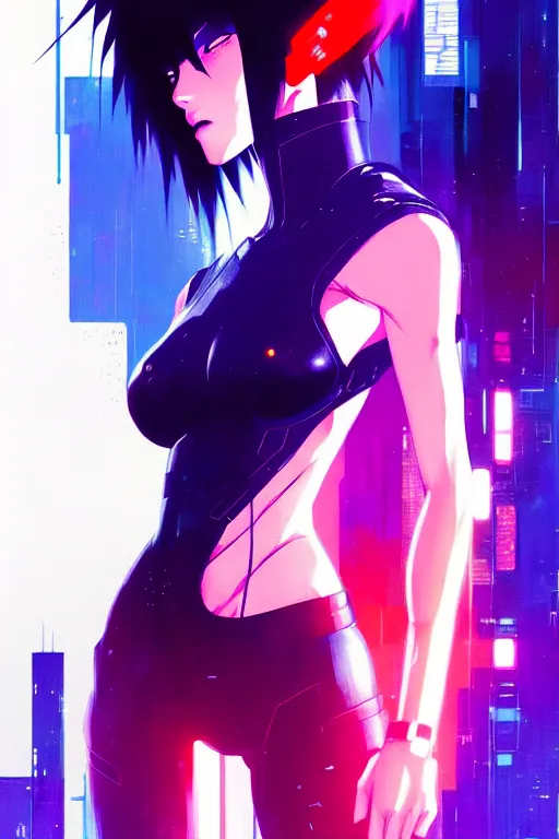 Image similar to a ultradetailed beautiful panting of kusanagi from ghost in the shell, by conrad roset, greg rutkowski and makoto shinkai, trending on artstation