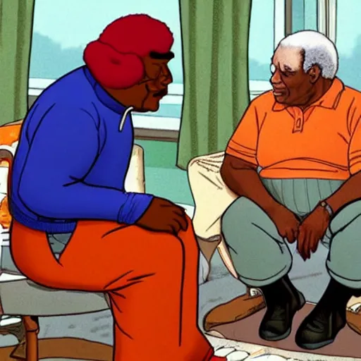 Prompt: fat albert talking to bill cosby