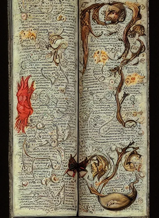 Image similar to kisses are wordless spells, illuminated page from an alchemical grimoire, in the style of Killian Eng, highly detailed stunning masterpiece