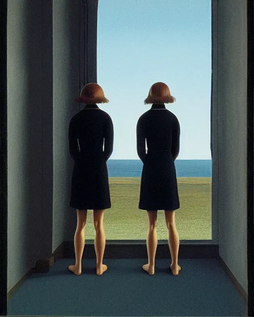 Prompt: two in the void, by the mirror, alex colville, stephen conroy, octane rendering