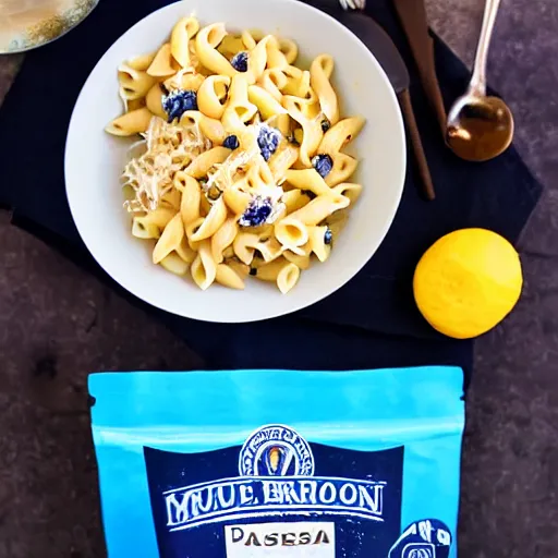 Image similar to a professional photo of blue moon pasta with moon chunks