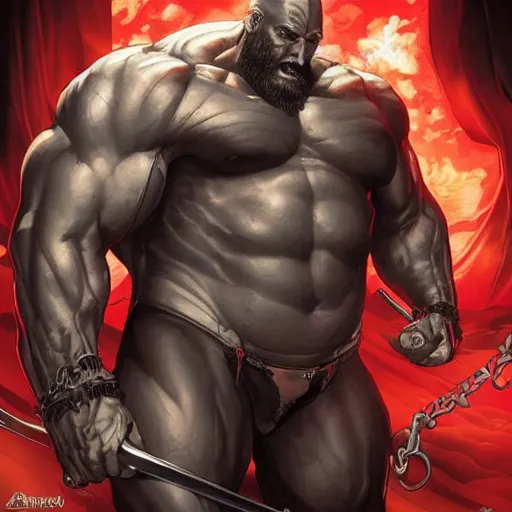 Image similar to chonky ethan van sciver with a bald head, grey trimmed beard l and a pointy nose, riding on a sad dark horse, full view, beautiful artwork by artgerm and rutkowski, breathtaking, beautifully lit, dramatic, full view