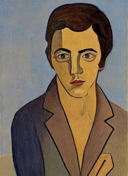 Image similar to a painted portrait of a man, art by felice casorati, aesthetically pleasing and harmonious natural colors, expressionism, natural light, fine day, portrait