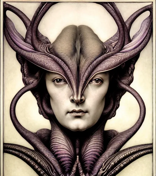 Image similar to detailed realistic beautiful orchid mantis goddess face portrait by jean delville, gustave dore, iris van herpen and marco mazzoni, art forms of nature by ernst haeckel, art nouveau, symbolist, visionary, gothic, neo - gothic, pre - raphaelite, fractal lace, intricate alien botanicals, ai biodiversity, surreality, hyperdetailed ultrasharp octane render