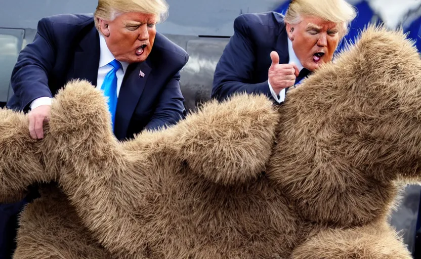 Image similar to Donald Trump in a baby mammoth costume , with an open face