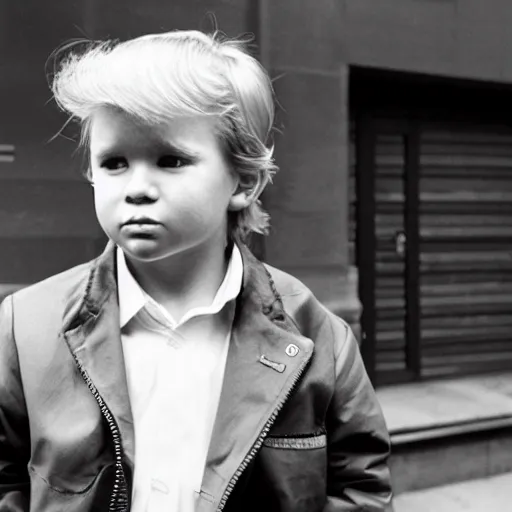 Image similar to photo of young donald trump in new york, black and white, by gilbert weingourt