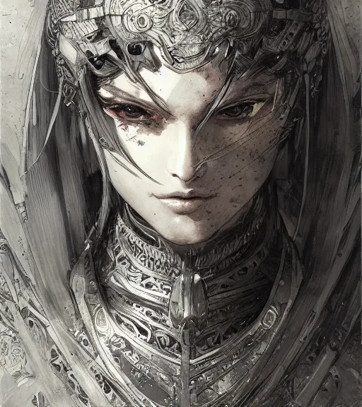 Image similar to portrait of anime woman in armor, pen and ink, intricate line drawings, by craig mullins, ruan jia, kentaro miura, greg rutkowski, loundraw