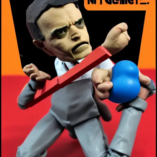 Image similar to nils bohr wrestling with werner heisenberg, stop motion vinyl action figure, plastic, toy, butcher billy style