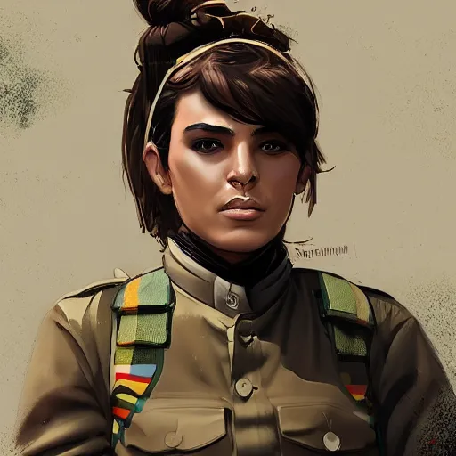 Image similar to a female peshmerga, by Rafael Albuquerque, trending on Artstation