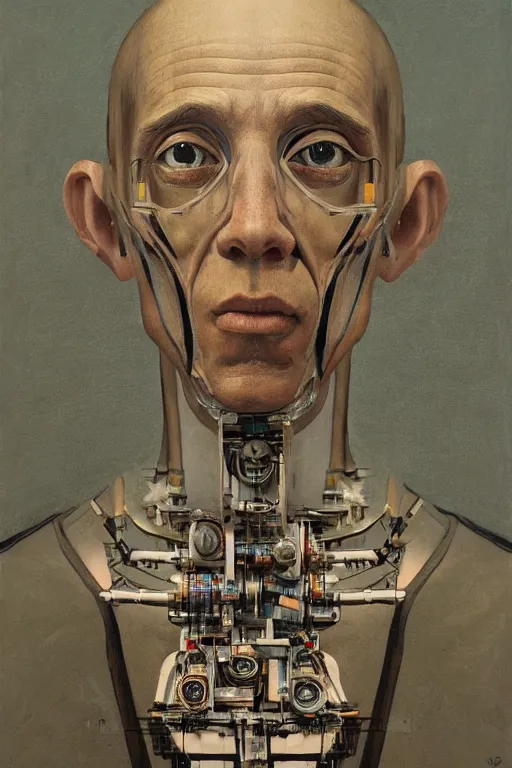 Image similar to robot monk painting a self - portrait on a canvas. intricate, highly detailed, photorealistic, film still, by vdragan bibin.