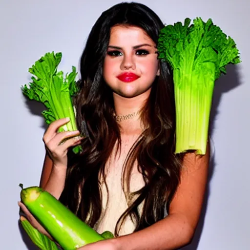 Image similar to selena gomez transformed into celery