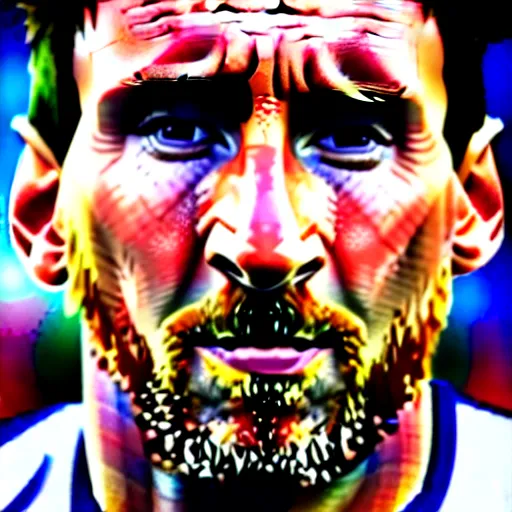 Image similar to up-close detailed portrait of Lionel Messi, 4k, highly detailed