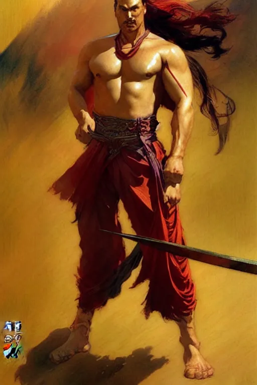 Image similar to wuxia, beefy male, character design, colorful, painting by gaston bussiere, craig mullins, j. c. leyendecker, tom of finland