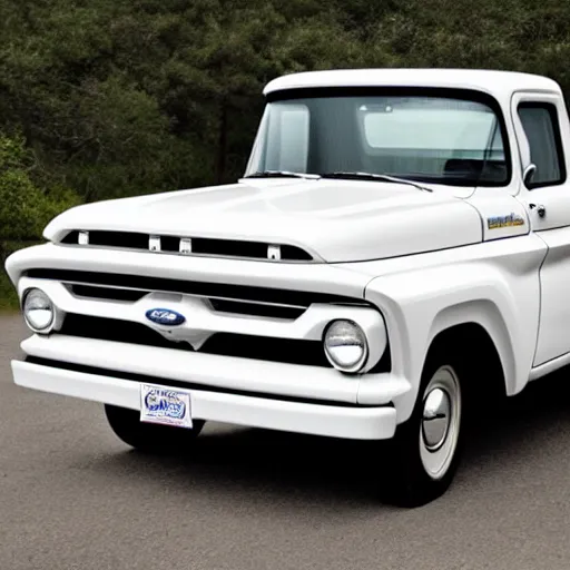 Image similar to Ford Pickup, 1960s Truck, White Paint Job, Modern Interior Accessories