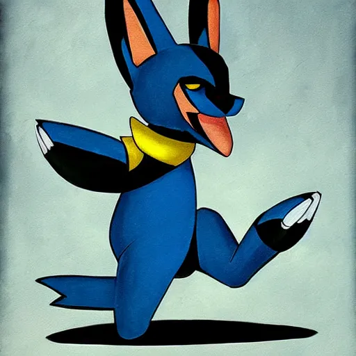 Prompt: A Bauhaus style painting of Lucario( from pokemon )