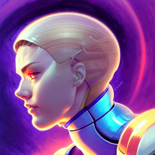 Image similar to head and shoulders portrait of Zero Suit Samus, semi realistic, digital illustration, fantasy, medium shot, intricate, elegant, highly detailed, digital painting, volumetric light, artstation, concept art, smooth, sharp focus, art by Sachin Teng and Fernanda Suarez and Greg Manchess and Alphonse Mucha