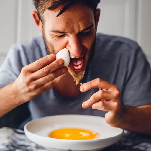 Image similar to the hungriest man in the world eating the world ’ s most delicious egg
