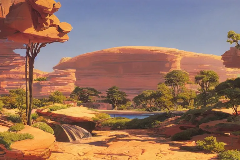 Image similar to natural landscape, painting by syd mead, highly detailed, soft lighting, 8 k resolution, oil on canvas, architectural magazine, beautiful detailed, insanely intricate details, artstation trending