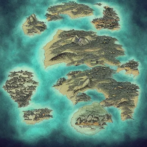 Prompt: A beautiful map of a vast fantasy world by Rodel Gonzalez, trending on ArtStation