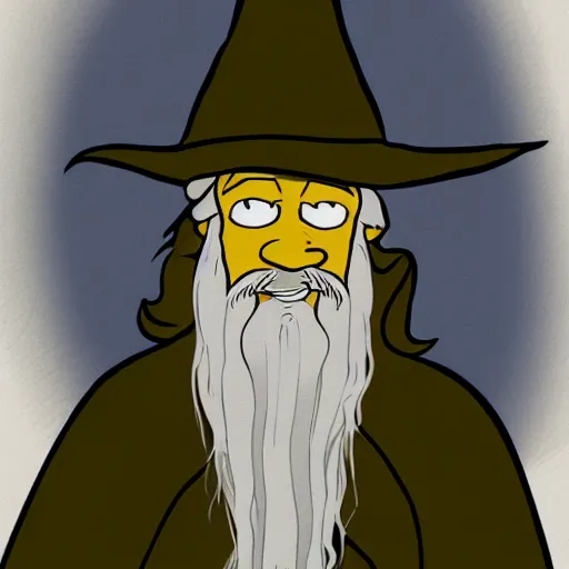 Image similar to gandalf portrait, simpsons cartoon style.