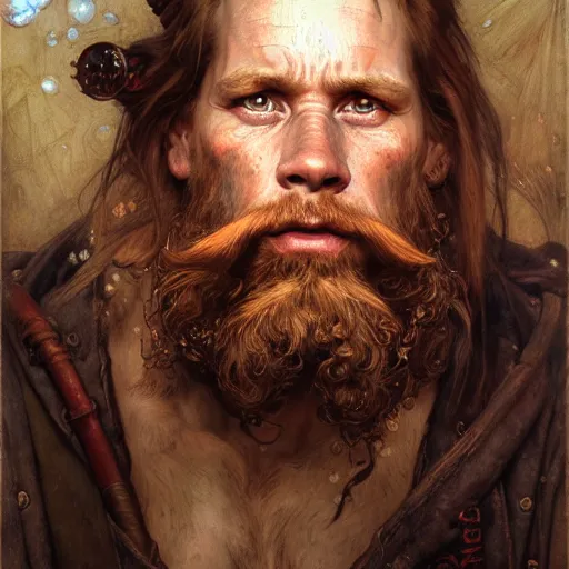 Prompt: highly detailed portrait of a poor smith in the form of a beautiful male dwarf with red beard. d & d. art by donato giancola, eugene delacroix, ruan jia, carl larsson, peter mohrbacher. trending on artstation, intricate details, energetic composition, concept art, illustration, global illuminaition, face of kevin bacon