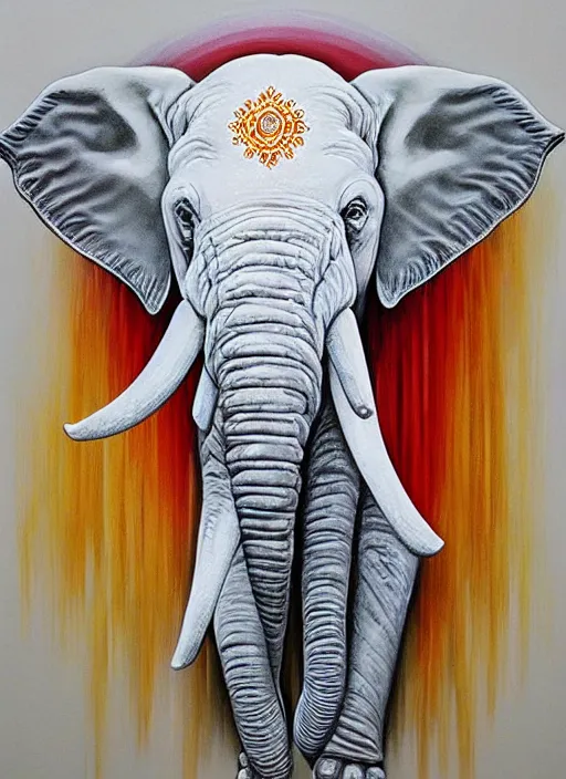 Image similar to portrait of ethereal white elephant in indian flag colors, intricate detail, ornate, conceptual art, soft light, dynamic, art by artgerm