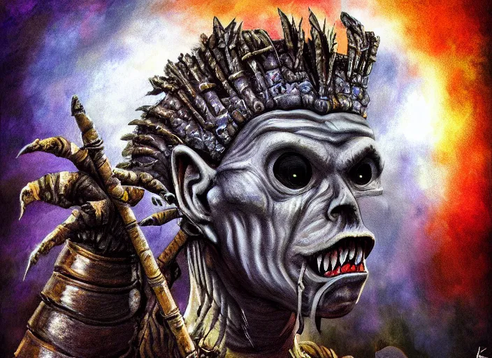 Prompt: Rock, the Metal, Queen Raw, 4k digital painting of a goblin warrior-queen by John Carpenter