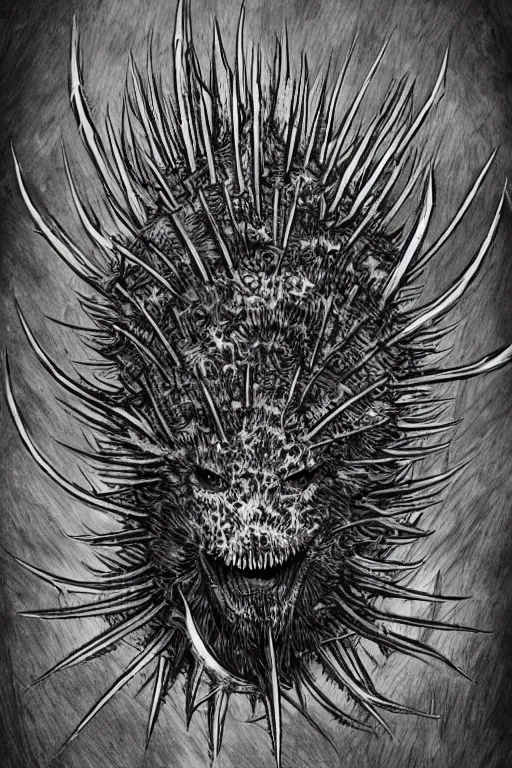 Image similar to thistle monster heavily armoured, symmetrical, highly detailed, digital art, needles, thorns, sharp focus, trending on art station, kentaro miura manga art style