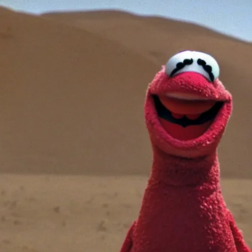 Image similar to muppet seal time fighting in the desert. from the rainbow connection movie.