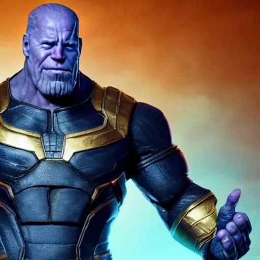 Image similar to Joe Biden cast as Thanos, still from marvel movie, hyperrealistic, 8k, Octane Render,