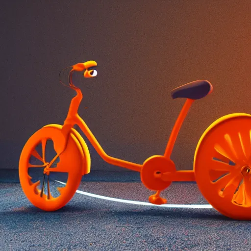 Prompt: a bycycle made of cheeto, cinematic lighting, hd 4 k photo