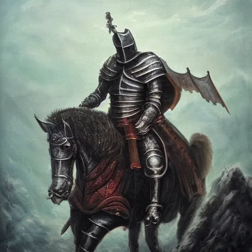 Image similar to arrogant knight reaches casually into the abyss, only to be met with unimaginable horrors from beyond, dark fantasy, oil painting, high detail