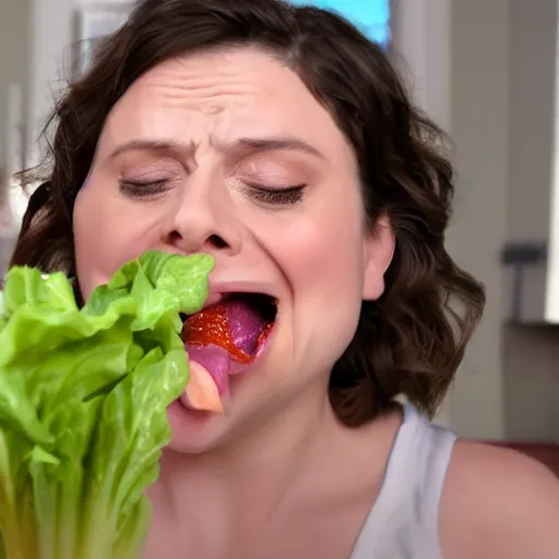 Image similar to rachel bloom sneezing on a salad, ultra detailed, 8 k resolution, ultrarealistic