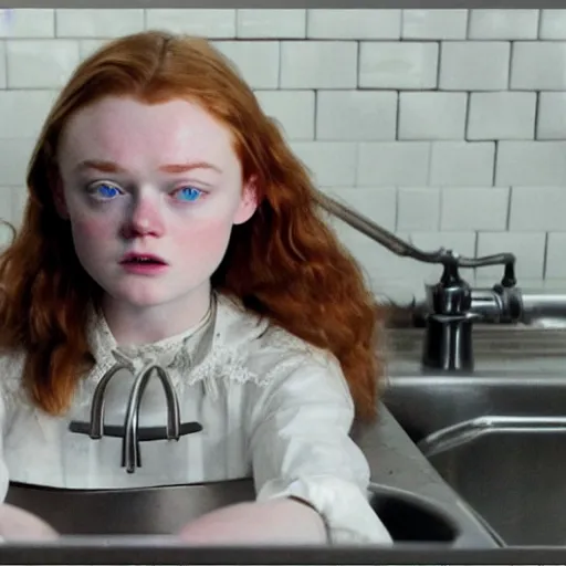 Image similar to sadie sink face in a kitchen sink