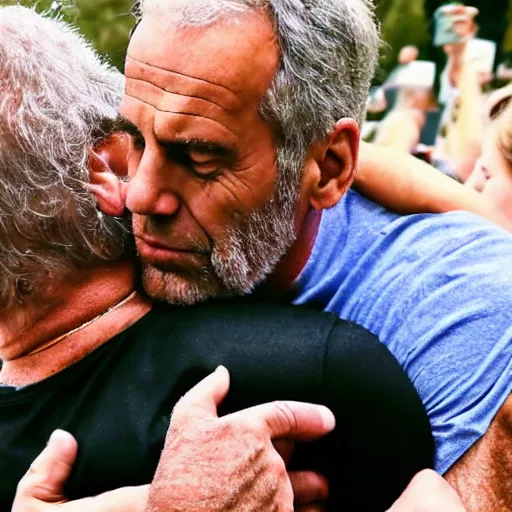 Image similar to photograph of lebron james hugging Jeffrey Epstein