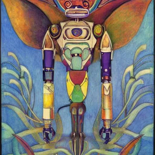 Prompt: robot wearing a luna moth mask, by annie swynnerton and leo and diane dillon and adolf wolfli and ( diego rivera ), elaborate costume, little glowing lights, rich color, dramatic cinematic lighting, smooth, sharp focus, extremely detailed