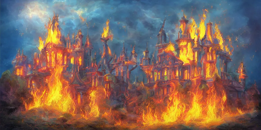 Image similar to fire castle ultrarealism